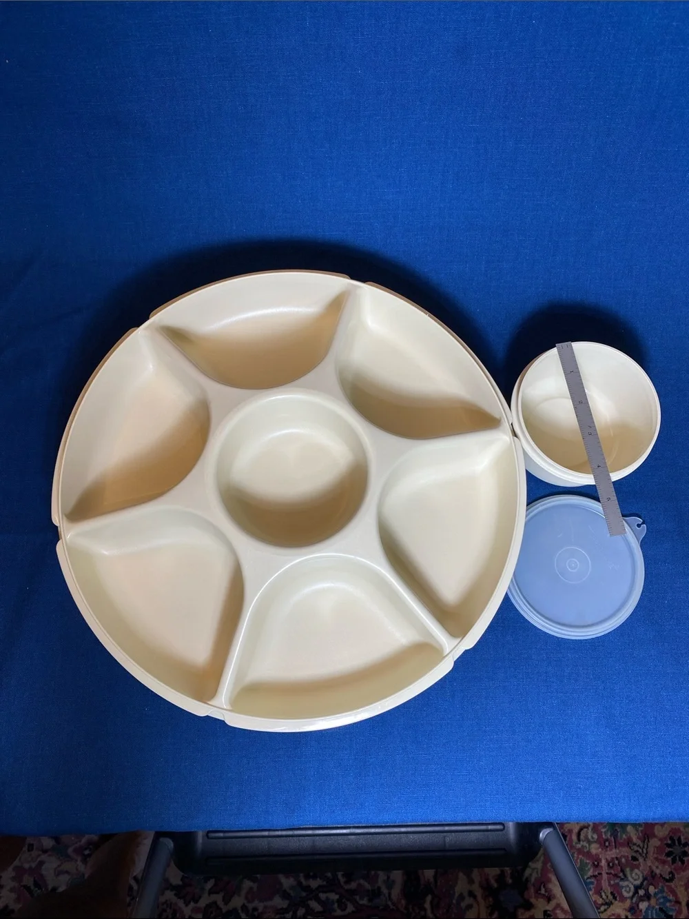 TUPPERWARE Serving Tray & Lid with 6 sections + Dip Container & Lid - Vintage